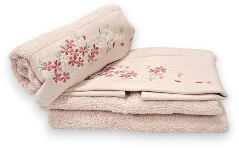 Vico Casa® Set asciugamani bagno 1+1 Asciugamano viso 55x100cm, asciugamano bidet ospite 40x60cm / In 100% cotone, certificato OEKO-TEX/JULIANNA ROSA con disegno floreale