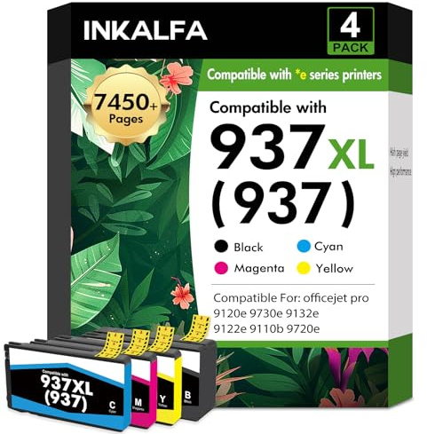 937XL 937 Duckerpatronen Multipack XL 9120e Kompatibel für HP 937 937e Tintenpatronen für HP937 für HP OfficeJet Pro 9730e 9132e 9720e 9122e 9110b 9135e 9125e Patronen (Schwarz Cyan Magenta Gelb)
