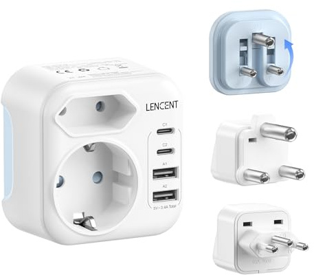 LENCENT Typ D, M und N Kombi-Reiseadapter mit 2 USB-C 2 USB-A
