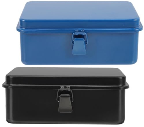 Boîte à Outils en Fer 2 Pièces Robuste, Rangement Portable Organisé | Boîte à Outils pour Voiture, Conteneur Métallique, Forte Capacité Portante, Stockage Pratique