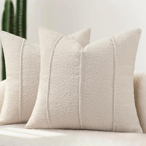 YCOLL Bouclé Kissenbezug 40x40 2er Set, Weiche Struktur Kissenbezüge mit Streifen, Moderne Kuschelige Dekokissen für Sofa, Couch & Bett, Kissenhüllen für Wohnzimmer, Beige