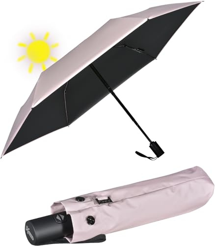 iX-brella Mini Sonnen-Regenschirm mit Auf-Zu-Automatik mit UV- und Hitzeschutz - Black Coating - Rose