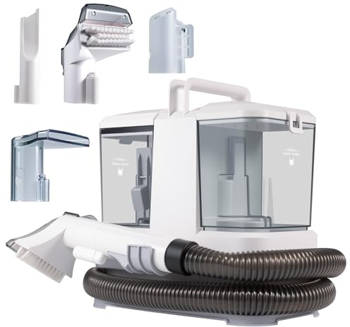 Nettoyeur de tapisseries 400 W, aspirateur tapissier avec eau avec 4 têtes interchangeables, réservoir amovible, aspiration 9 kPa, pour canapés, tapis, sièges de voiture et poils d'animaux de