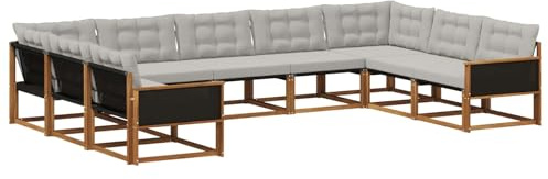 vidaXL Outdoor-Sofagarnitur mit Kissen 9 pcs Natürlich und Hellgrau, Garten Lounge, Moderne Outdoor-Couch, witterungsbeständiger Sitzbereich, bequem für die Terrasse