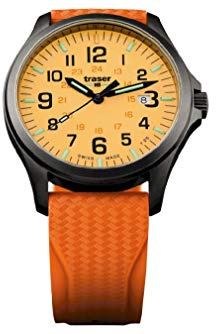 Traser Herren Armbanduhr Officer Pro Kautschuk Orange/Schwarz 42 mm, Selbstleuchtend, Wasserdichtigkeit: 10bar, Höhe 10 mm, 107423