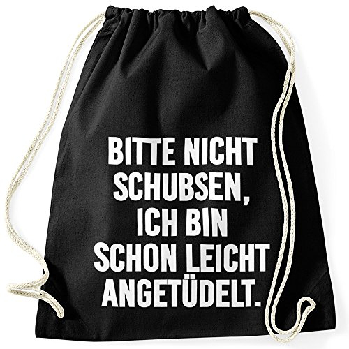 MoonWorks Turnbeutel Spruch lustig Bitte Nicht schubsen ich Bin Schon leicht angetüdelt Party Fastival Beutel schwarz Unisize