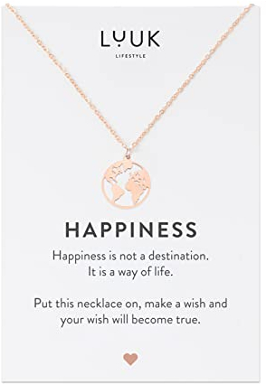 LUUK LIFESTYLE Wasserfeste Edelstahl Halskette mit Anhänger, moderner Schmuck, Geschenkidee für Damen, Glücksbringer für Frauen, feminin & filigran, Kette mit Weltkarte I Weltkugel, roségold