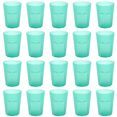Engelland - 20 x Plastikbecher, Trinkbecher, Hell-Grün, Frostoptik, 400 ml, Eichstrich, bruchfest, stapelbar, Mehrweg, Kunststoff, wiederverwendbar, Party-Becher, Trink-Glas