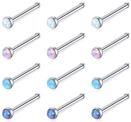incaton Nasenpiercing 18-20G Nasenring Silber Nasestecker Edelstahl Piercing Nase Piercing 2mm Opal Nase Schmuck für Damen Herren