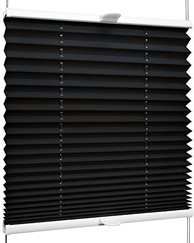 SchattenFreude Klemmfix-Plissee für Fenster | Mit Klemm-Haltern | Ohne Bohren | Schwarz, Breite: 145cm x Höhe: 150cm