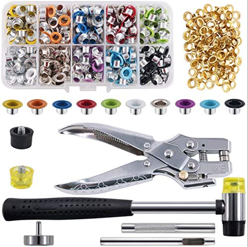 Keadic Lot de 406 œillets de fixation avec œillets métalliques de 1,9 cm, 11 couleurs, pince à œillets, perforatrice et marteau avec étui de rangement en plastique, parfait pour le cuir, les
