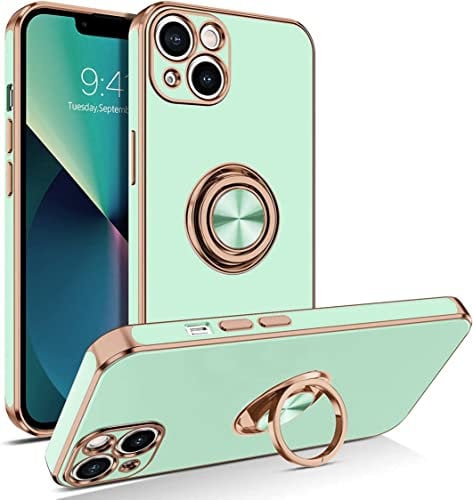iPhone 11 Silicone Case for Women Girls iPhone 11 Phone Case with Ring Holder 360° Kickstand Slim Luxury Bling Plating Soft TPU Anti-Scratch Shockproof Bumper Phone Case for iPhone 11 - Mint Green