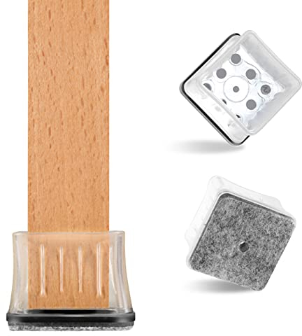 VABNEER Silikon Stuhlbeinkappen Eckig, 16 Stücke Schutzkappen für Stuhlbeine mit Filzpolstern und Metalldichtung Verstärkung, Tische und Stühle Fuß Protektoren für Hartholzböden (19-23mm) Transparent