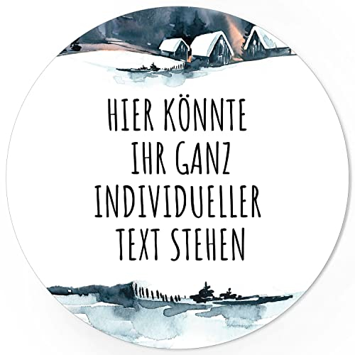 24 Weihnachtsaufkleber PERSONALISIERT mit Ihrem Text für Geschenke und Produkte zu Weihnachten - Aufkleber Etiketten Geschenkaufkleber rund, Motiv Winterlandschaft