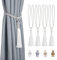 Dalababa 4 Stück Vorhanghalter Raffhalter Gardinenhalter Polyester Baumwoll Seil mit Quaste Vorhang Tiebacks Dekorative Fenster Einfarbig Gardinen Zubehör,Weiß
