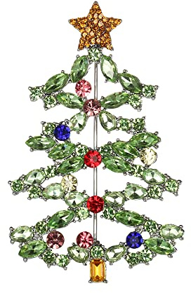 Clearine Weihnachtsbaum Stern Brosche Marquise Runde Strass Kristall Weihnachten Bankett Anstecknadel Pin für Kleidung Grün Silber-Ton