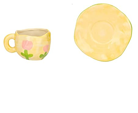 PEVSCO Tazas Desayuno Taza de café de cerámica Taza de Oficina for el hogar con platillo Flores pintadas a Mano Desayuno Leche Jugo Copa Copa de té de la Tarde Creativa Tazas (Color : Tulip Set)