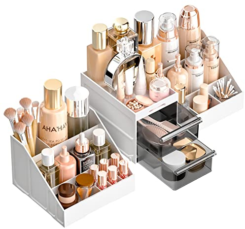 Makeup Organizer, Large Capacity Organizers, Make Up Organizers and Storage with Drawers, Makeup Organizer for Vanity for Makeup Brush, Nail Polish and Beauty Supplies White/Black