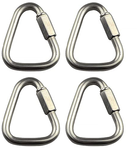 TopHomer Hebilla de mosquetón, 4 cadenas de eslabones triangulares de 6 mm, hebilla triangular de acero inoxidable, mosquetón de escalada de conexión rápida, gancho de resorte para llave