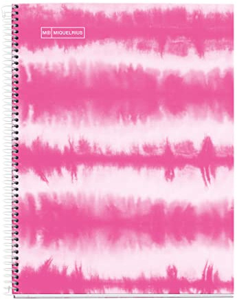 Miquelrius - Notizbuch, Hardcover-Karton, A5, 4 Farbstreifen, 120 Rasterblätter à 90 g, 2 Löcher, Neon Pink Fluor Tie Dye