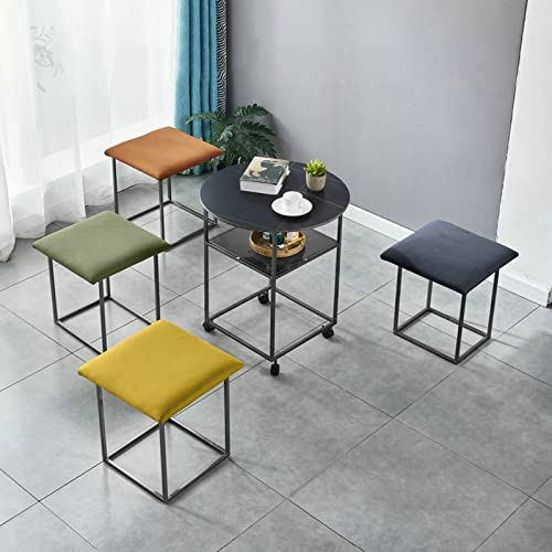 HCZION Ensemble de 5 Tables Basses colorées poufs gigognes, Comprenant 4 tabourets empilables, Cadre Noir Le Bureau d'extrémité avec roulettes pivotantes, Chaise de canapé empilable à roulettes pou