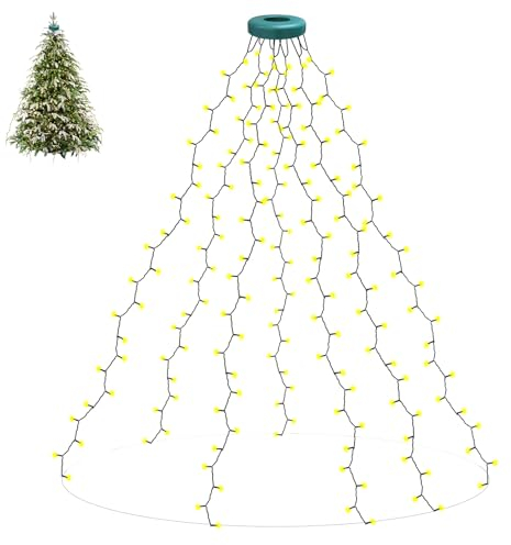 Oiamker Lichterkette Weihnachtsbaum WarmWeiß, 2M 280 LED Weihnachtsbaumbeleuchtung mit Ring und 8 Stränge Lichterkette, Wasserdicht Baum für Weihnachtsbaumschmuck (2M-280L)