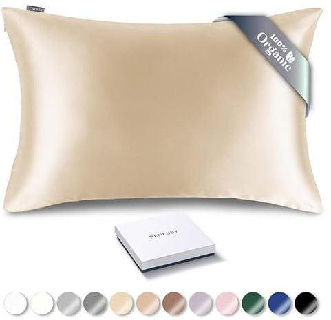 RENESSY Kissenbezug aus 100% Bio-Seide 40x60 cm - 22 Momme Maulbeerseide, Güteklasse 6A, Oeko-Tex zert. in Deutschland - Luxus für Haar und Haut, 1 Stück (Champagner)