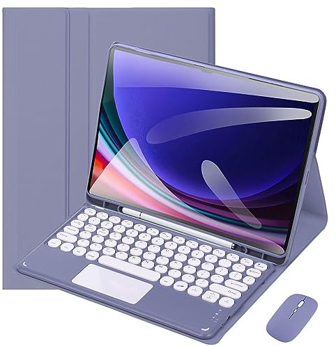 VLEAQC Keyboard Case and Mouse for Samsung Galaxy Tab S9 Ultra 2023 14.6 Inch (SM-X910/X916B/X918U), Detachable Bluetooth Keyboard with Touchpad, Slim Lightweight Cover with Pen Holder,Purple