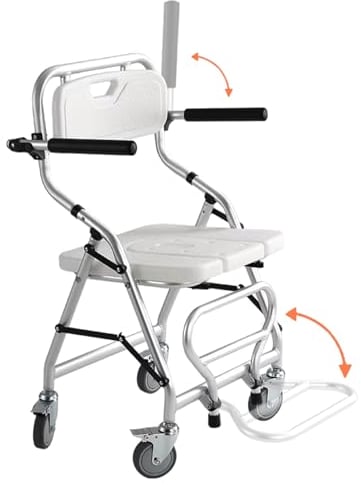 BOVDC Duschstuhl mit Rollen Klappbar, 3-in-1 Duschstuhl für Senioren mit Bremsen, Stabile Duschhocker für Senioren mit Rollen zum Mobil/Dusche/WC, Maximale Tragfähigkeit 120KG