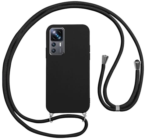 Vauki handyband für Xiaomi 12T Pro 5G Hülle, HandyHülle mit Band Stoßfest Silikon Schutzhülle mit Kordel zum Umhängen für Xiaomi 12T Pro 6.67 Zoll, Schwarz