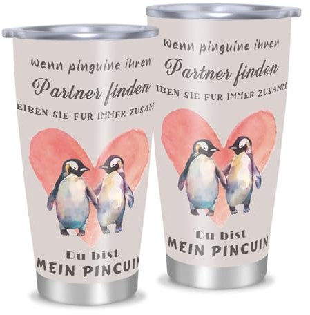 Ich Liebe Dich Geschenke für Männer Frauen, Hochzeitsgeschenke für Brautpaar Jahrestag Geschenk für Ihn Sie Geburtstagsgeschenk für Freundin Frau Paare, 20oz Pinguin Thermobecher Kaffeebecher to go