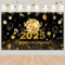Figarge Happy New Year Banner 180x110 CM Silvester Deko 2025 Große Silvester Deko Banner 2025 New Year Party Stoff Foto Hintergrund Dekoration Schwarz und Gold New Year Decoration