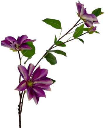 BQEE Artificial Clematis Vine, 33.8 Inches Long, Realistic Silk Flowers and Greenery, Wedding and Wreath Decor, Faux Floral Garland for Home and Event Decoration (Purple)
