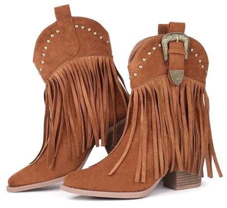 Hawkwell Damen Cowboystiefel mit Fransen, Snip Toe, zum Überziehen, Western-Stiefeletten