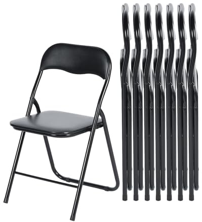 EGGREE 8er Set Klappstühle Metallrahmen mit PVC - Gepolstertem Sitz, Campingstuhl mit Einer Tragfähigkeit von 110KG, Faltbarer Ergonomischer Balkonstuhl für Büro Party Camping