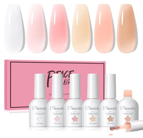 PEACECOLOR Builder Nail Gel Polish, 6 Colors Pink White Nude Gel Builder for Nails, Hard Gel Nail Extension Nail Strengthener Gel in a Bottle for Women Nail Art Design,10ML
