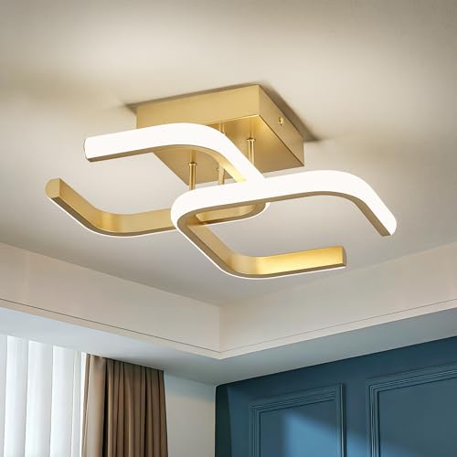 Qamra Modern Deckenlampe, Gold LED Deckenleuchte 32 cm, 24 W, 4000 K | Deckenleuchte für Schlafzimmer,Badezimmer, Flur, Kleine Küchen,Bad ,1200 LM