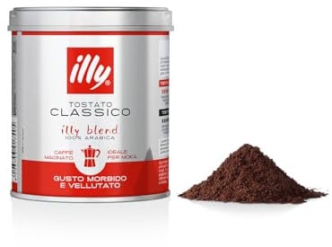 illy, Caffè Macinato per Moka Tostato CLASSICO, 100% Arabica con Note di Fiori d'Arancio e Gelsomino, Gusto Morbido e Retrogusto Dolce, Confezione da 125g