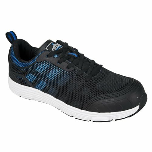 Portwest FT15 Steel Textile Trainer KPU/ Mesh Lace-Up Fastening Lightweight | Black/Blue, 7, S1P EN ISO 20345, CE Certified, Anti-Static Footwear, Slip Resistant Outsole, Durable, Flock Lined