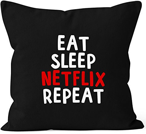 MoonWorks Kissen-Bezug Eat Sleep Netflix Repeat Kissen-Hülle Deko-Kissen Baumwolle schwarz Unisize