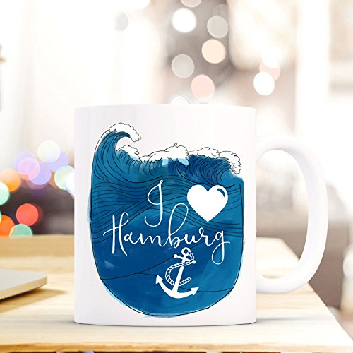 Maritime Tasse Becher Kaffeetasse mit Meer & Anker Kaffeebecher Geschenk mit Motto Spruch I love Hamburg ts666