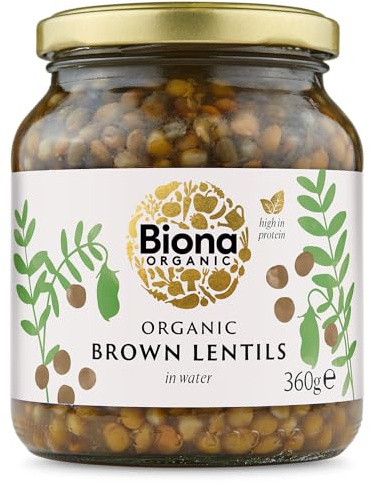 Biona Brown Lentils 350g - Organic - in Glass Jars - BPA Free Lids - Vegan - Demeter