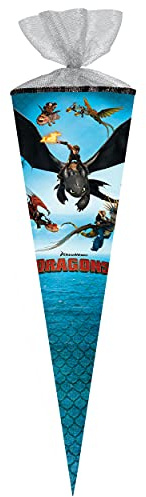 Schultüte - Dragons - Drachenzähmen leicht gemacht - 70 cm - Filzabschluß - Zuckertüte - mit/ohne Kunststoff Spitze - Nestler - Mädchen Jungen - Drachen..