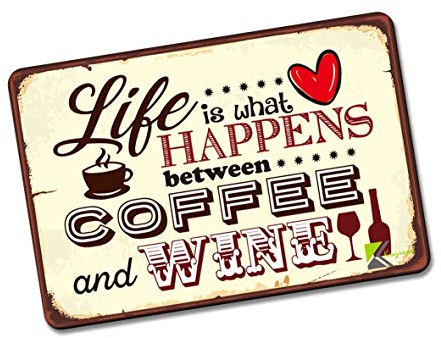 Kruzroyal FM199 Life is what happens between... coffee and wine Novelty Funny Gift Idea Glossy Rectangle Metal Fridge Magnet