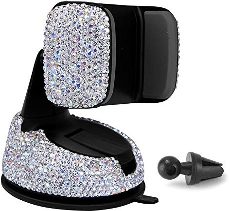 Dohappys Bling Bling 2 In 1 360° Rotation Car Phone Holder & Air Vent Mount for iPhone XS/Max/11, Samsung Galaxy S10+/S9, S8, S7