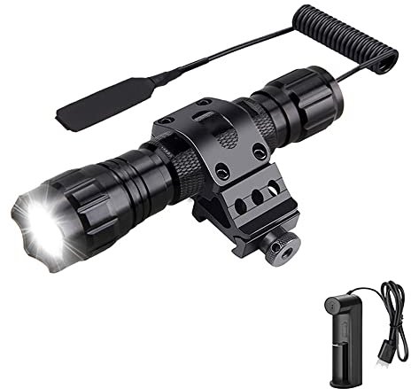 WESLITE Torcia Tattica LED Ricaricabile, 1300 Lumen Alta Potenza Torce da Caccia 1 Modalità Impermeabile Luce da Caccia Torcia con Pressostato, Supporto per Binari e Caricabatteria