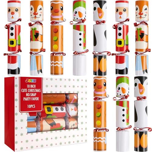 JOYIN 10 Pack Christmas Party Table Favor with Cute Christmas Characters, with Party Hat, Joke & Little Gift Inside, for Xmas Gift, Christmas Seasonal Holiday Dinner Traditions