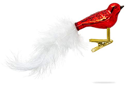SIKORA BS460 3er Set traditioneller Christbaumschmuck aus Glas kleine Clip Vögel mit Federschwanz - Hochglanz - viele Farben, Farbe/Modell:Rot 3er Set, Größe:Länge ca. 11 cm