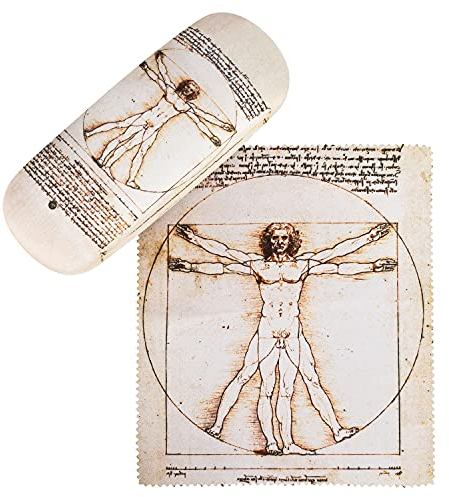 VON LILIENFELD Brillenetui Leonardo da Vinci: Der vitruvianische Mensch Kunst Motiv Etui Brille Mikrofaser Brillenputztuch Brillenbox Stabiles Hardcase Set mit Stoff bezogen
