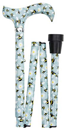 Classic Canes Gehstock mit Bienen-Motiv, faltbar, verstellbar von 82-92 cm mit rutschfestem Gummipuffer, Derby Griff